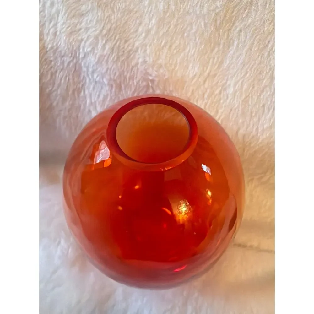 MCM Unsigned Art Glass Amberina Red Orange Ovoid Vase Rounded Heavy 5